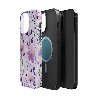 Purple Floral Bliss MagSafe iPhone Case – Delicate Blossom Design