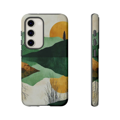 Retro Mountain Sunrise Samsung Galaxy Case – Minimalist Landscape Design, Dual-Layer Protection