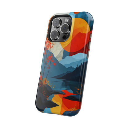 Abstract Autumn Landscape MagSafe iPhone Case – Bold Colorful Sunset Design, Dual-Layer Protection