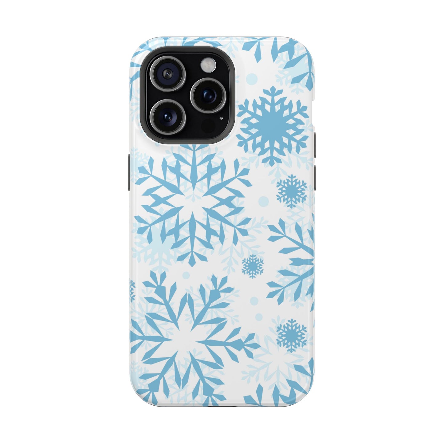 Frosty Blue Snowflakes MagSafe iPhone Case – Shockproof, Smooth Matte Finish, Dual-Layer Design