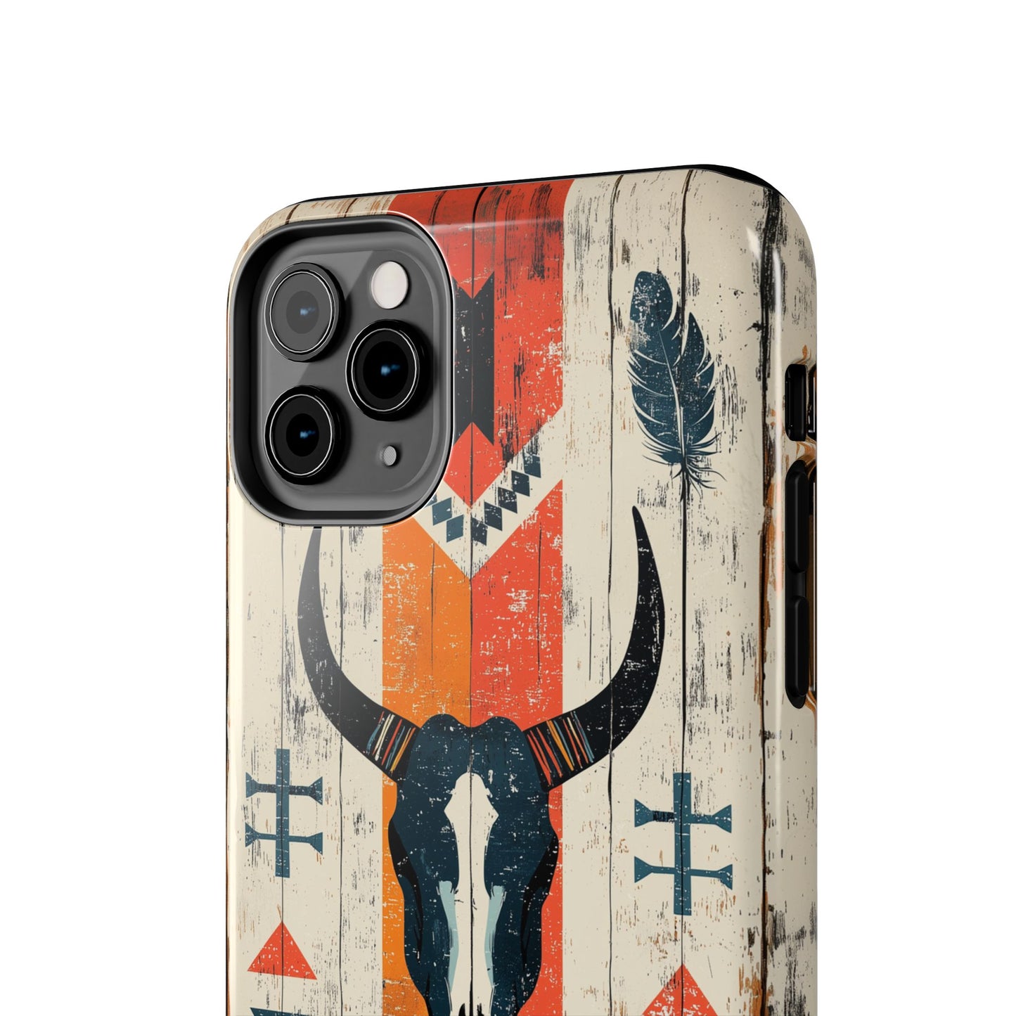 Rustic Western Bull Skull Tough iPhone Case – Distressed Wood Design, Dual - Layer Protection - BOGO Cases