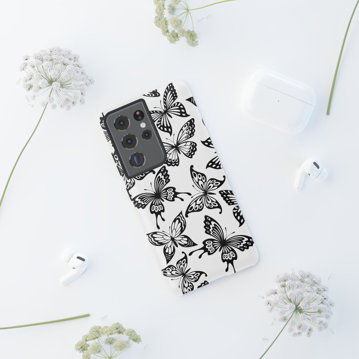 Monochrome Butterfly Pattern Samsung Galaxy  Case – Dual-Layer Protection with Matte Finish