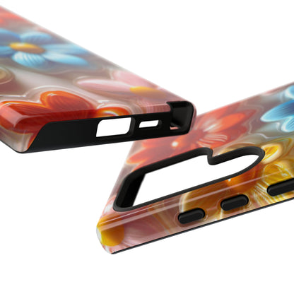 Glossy Retro Flower Samsung Galaxy Case – Colorful 3D Floral Design, Durable Protection - BOGO Cases