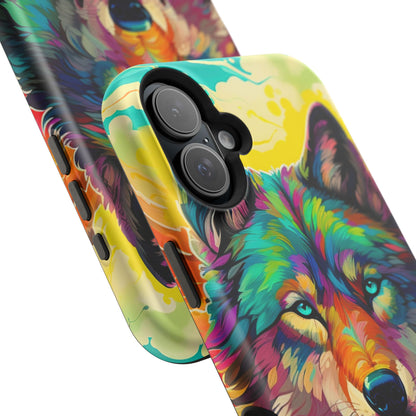 Rainbow Wolf in Bloom – MagSafe iPhone Case with Nature-Inspired Design