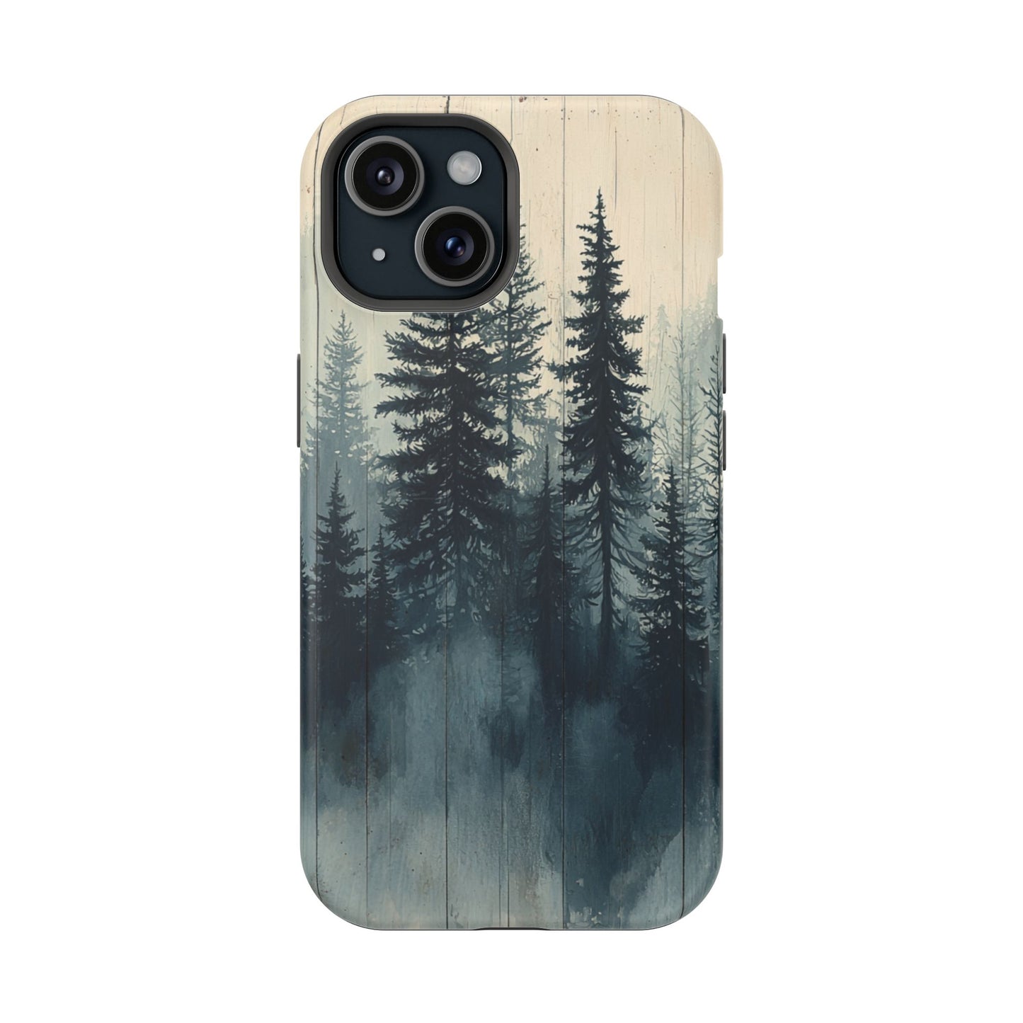 Misty Pine Forest Magsafe iPhone Case - Nature-Inspired Wood Design Protective Cover