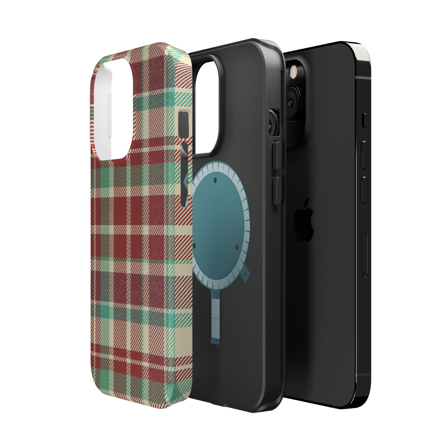 Retro Red & Cream Plaid – MagSafe iPhone Case with Classic Elegance