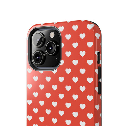 White Hearts on Red iPhone Case