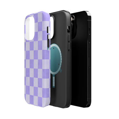 Lavender Checkerboard MagSafe iPhone Case – Shockproof, Smooth Matte Finish, Dual-Layer Design