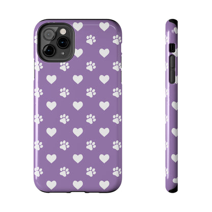 Lavender Paw Prints & Hearts Design - Adorable Pet Lover iPhone Case