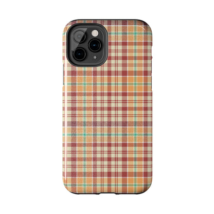 Retro Chic Plaid iPhone Case in Red, Orange, Green & Cream – Classic Vintage Style