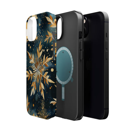 Gold Floral Snowflakes on Midnight Blue - MagSafe iPhone Series Case