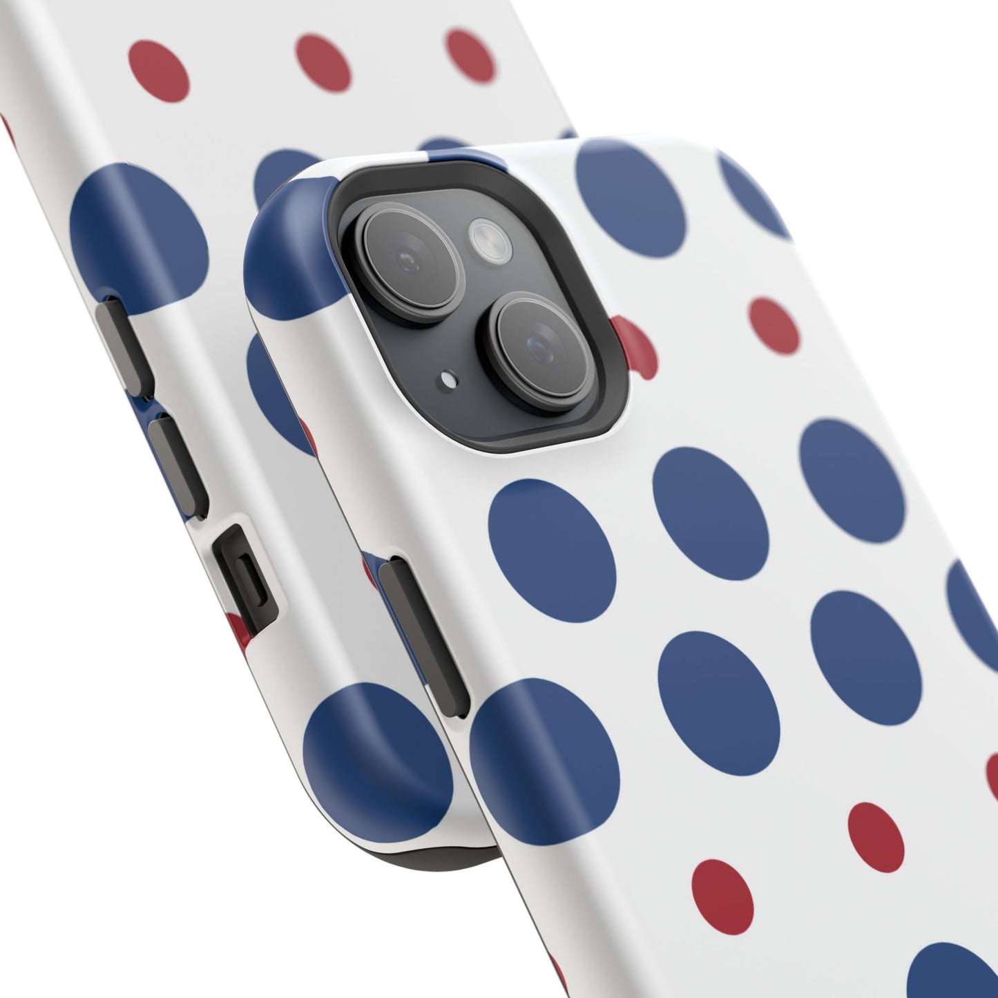 Bold Navy & Red Polka Dot Pattern – MagSafe iPhone Case