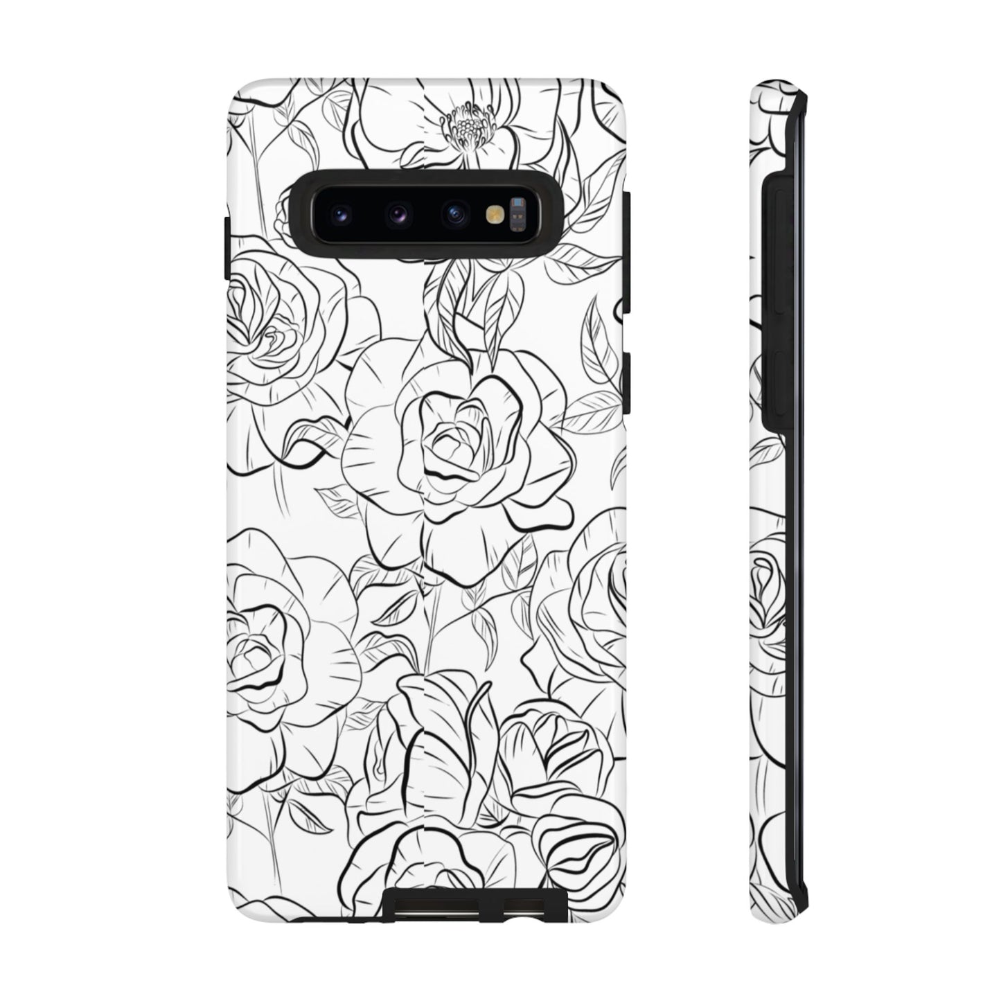 Monochrome Rose Garden Tough Samsung Galaxy Case – Elegant Floral Line Art with Dual-Layer Protection