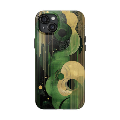 Abstract Green & Gold iPhone Case - Geometric Art Deco Protective Cover