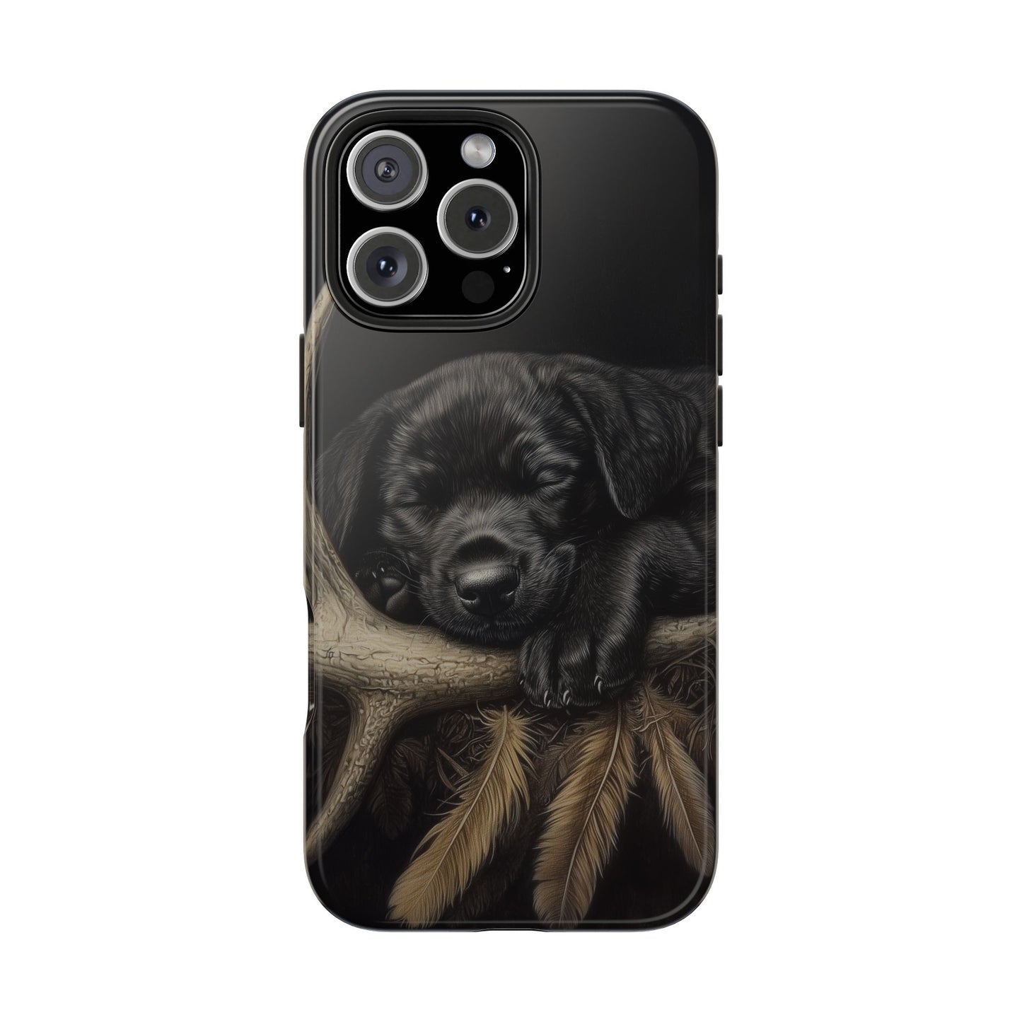 Adorable Black Labrador Puppy on Feathers iPhone Case