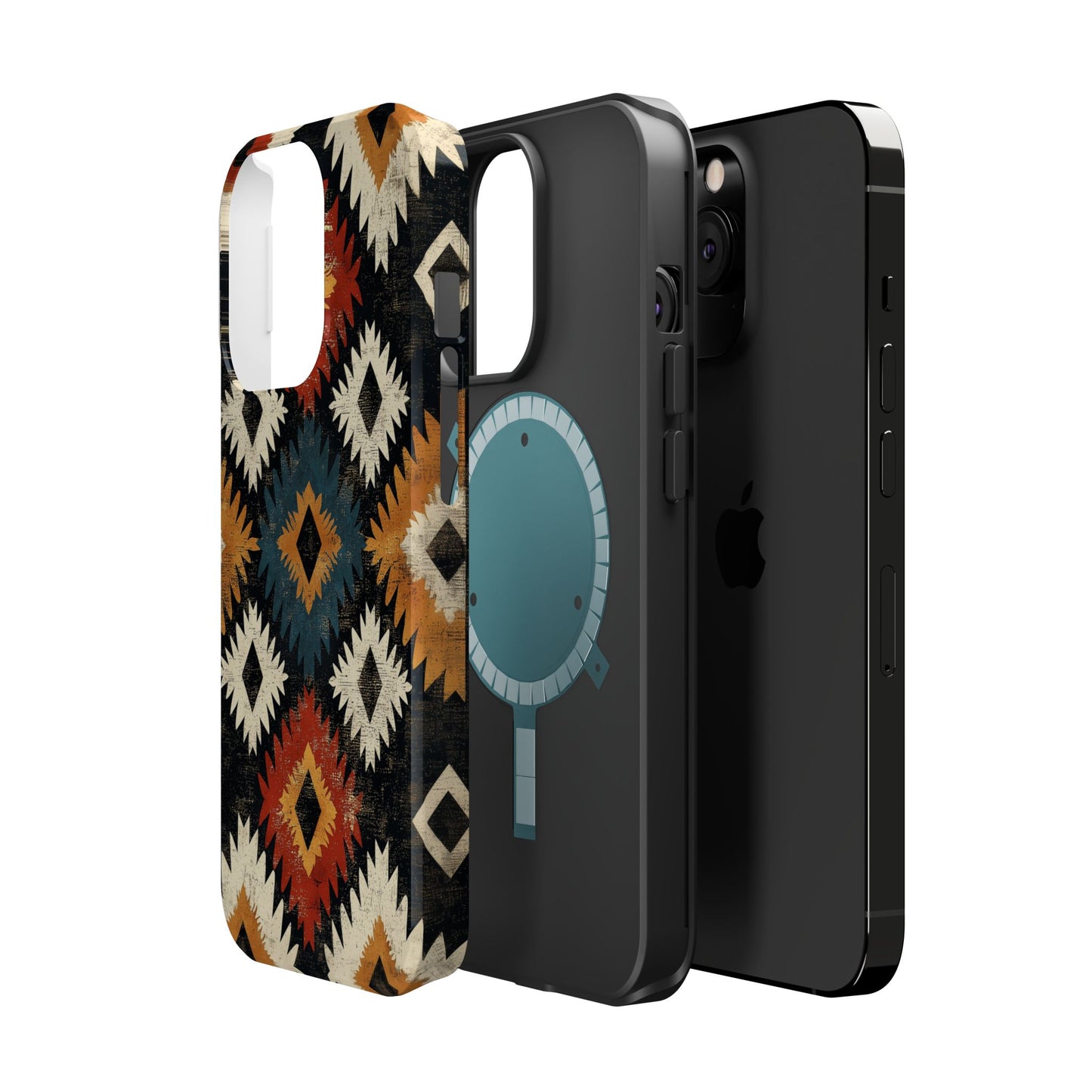 Rustic Tribal Sunburst Tough MagSafe iPhone Case – Vibrant Geometric Design, Dual-Layer Protection