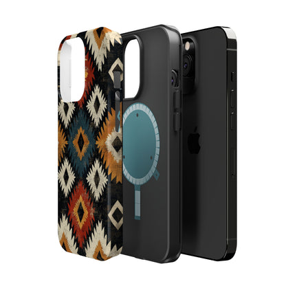 Rustic Tribal Sunburst Tough MagSafe iPhone Case – Vibrant Geometric Design, Dual-Layer Protection