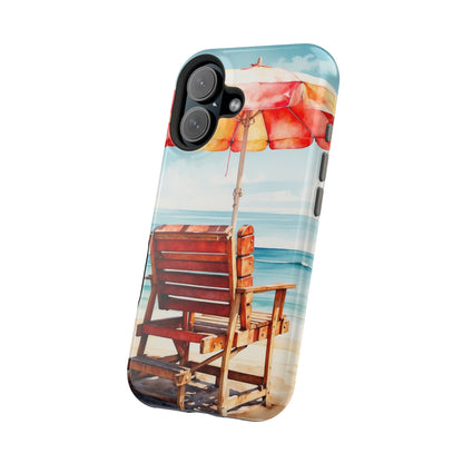 Beachfront Sunset Lounge MagSafe iPhone Case – Vibrant Watercolor Design