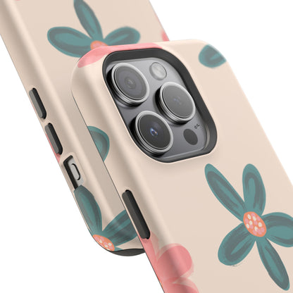 Vintage Floral Tough MagSafe iPhone Case – Soft Matte Finish with Dual-Layer Protection