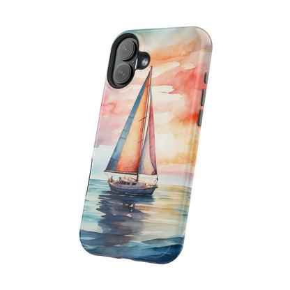 Sailboat Sunset MagSafe iPhone Case – Vibrant Watercolor Design