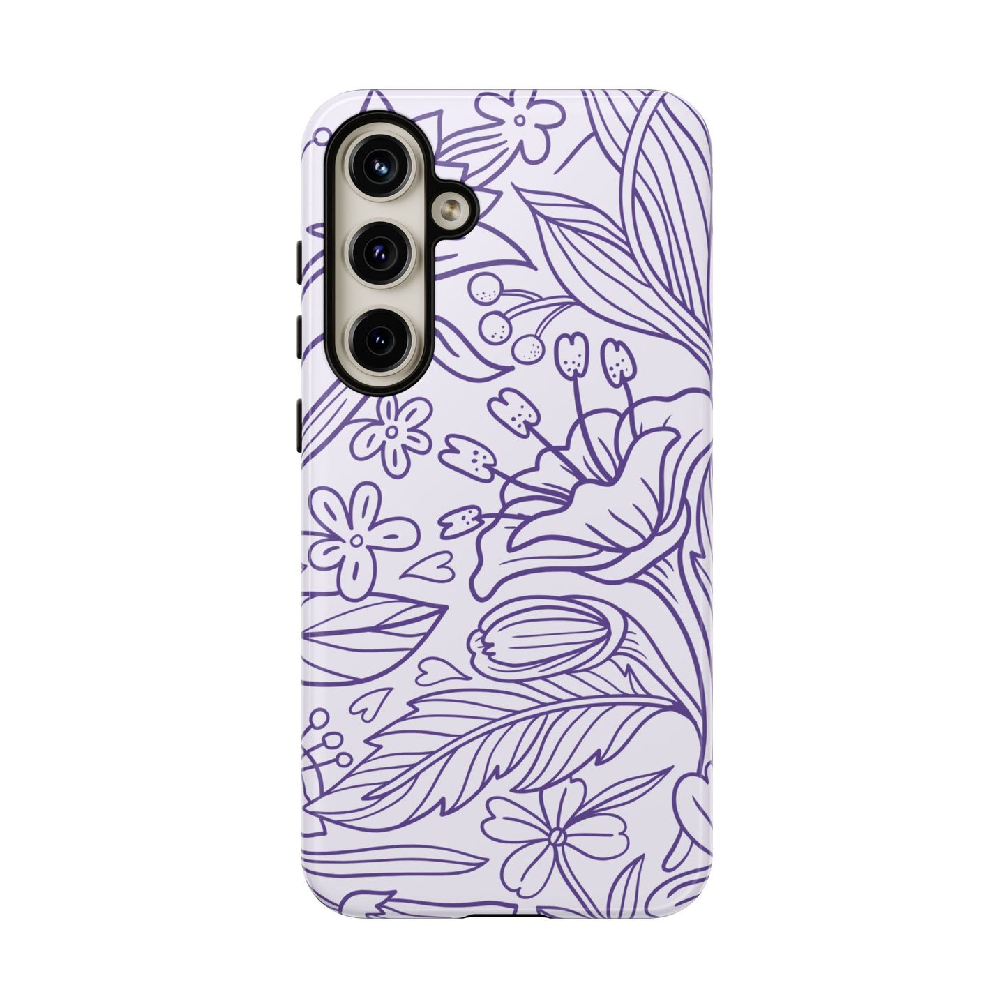 Lavender Floral Line Art Tough Samsung Galaxy Case – Minimalist Botanical Design with Dual-Layer Protection