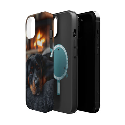 Charming Rottweiler by the Fireplace MagSafe iPhone Case – Cozy & Functional Design