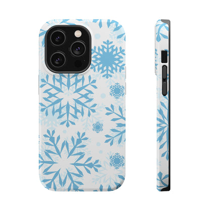 Frosty Blue Snowflakes MagSafe iPhone Case – Shockproof, Smooth Matte Finish, Dual-Layer Design