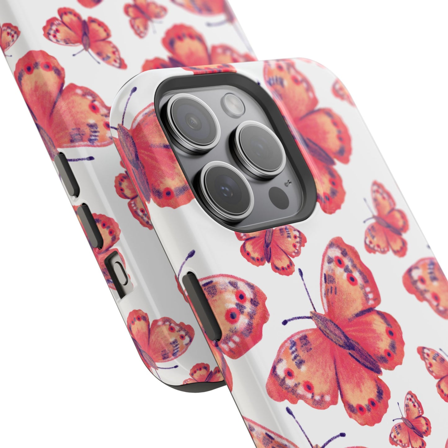 Coral Butterfly MagSafe iPhone Case – Slim, Protective Design with Bold Watercolor Print