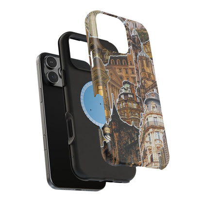 Vintage Architectural Collage MagSafe iPhone Case – Tough Dual-Layer Protection with Matte Finish