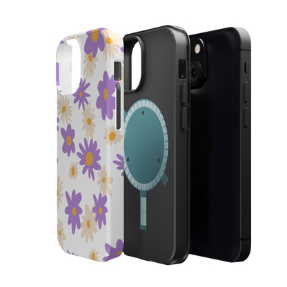 Retro Daisy Flower MagSafe iPhone Case – Pastel Purple & Cream Floral Design with Matte Finish