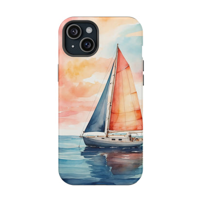 Sunset Sail MagSafe iPhone Case – Watercolor Sailboat and Sky Design