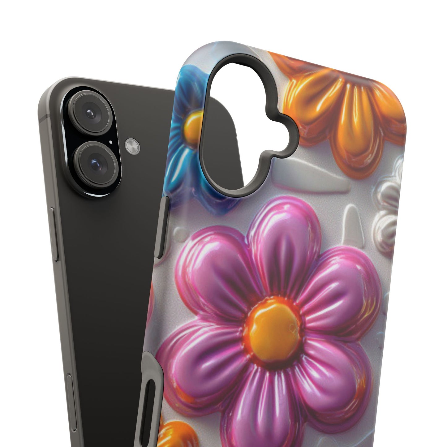 Glossy 3D Floral MagSafe iPhone Case – Colorful Flower Pattern, Durable Protection