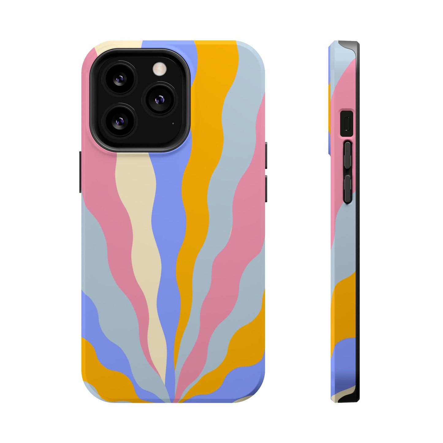 Pastel Radiance MagSafe iPhone Case – 70s-Inspired Dual-Layer Design with Wavy Sunburst Pattern