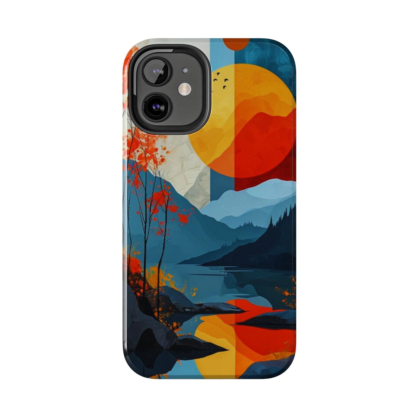 Abstract Autumn Landscape iPhone Case – Bold Colorful Sunset Design, Dual - Layer Protection - BOGO Cases