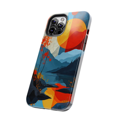 Abstract Autumn Landscape iPhone Case – Bold Colorful Sunset Design, Dual - Layer Protection - BOGO Cases