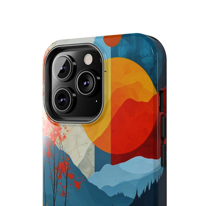 Abstract Autumn Landscape iPhone Case – Bold Colorful Sunset Design, Dual - Layer Protection - BOGO Cases