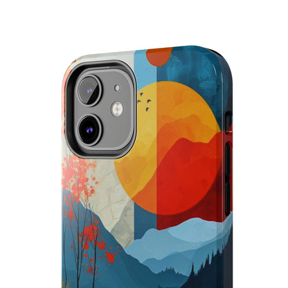 Abstract Autumn Landscape iPhone Case – Bold Colorful Sunset Design, Dual - Layer Protection - BOGO Cases