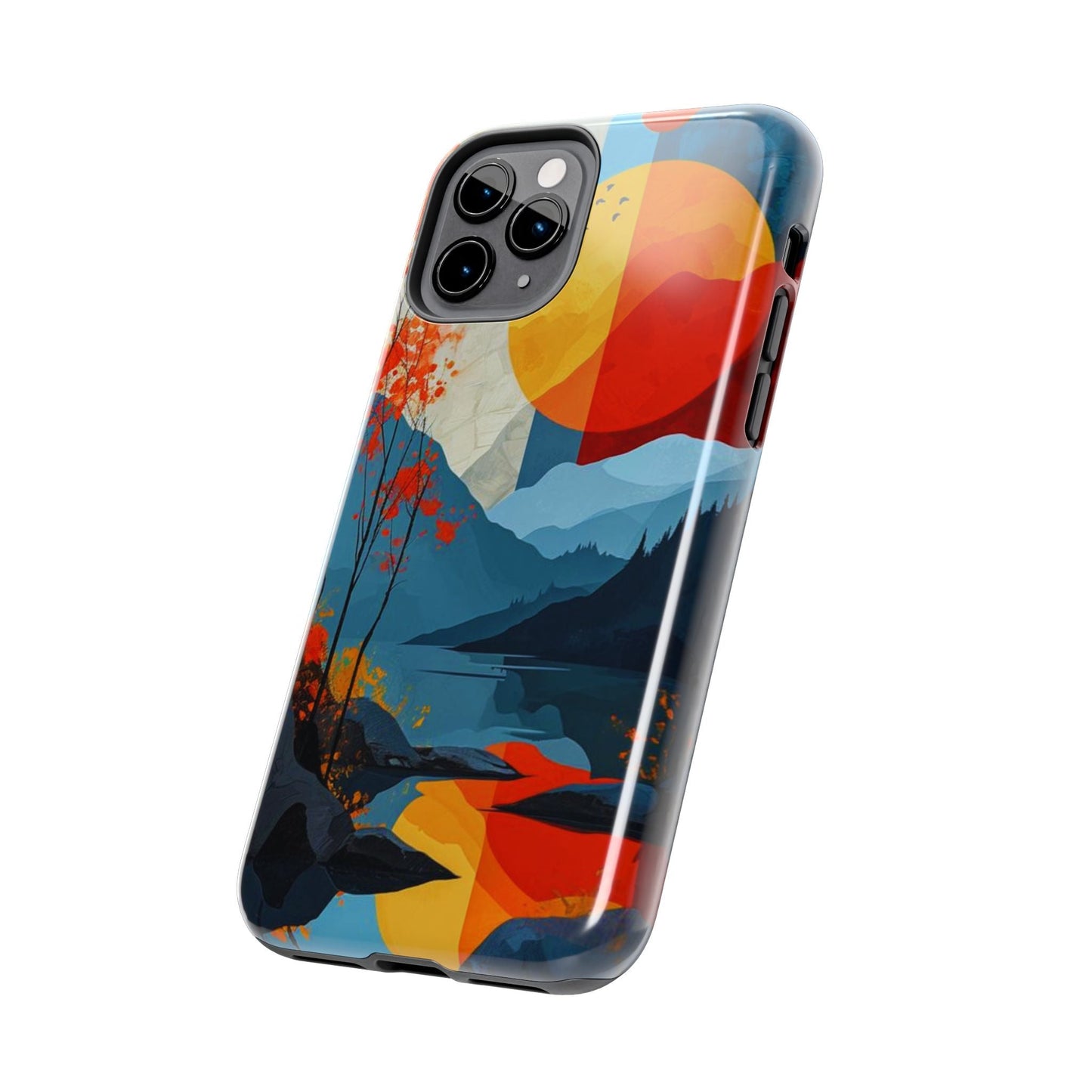 Abstract Autumn Landscape iPhone Case – Bold Colorful Sunset Design, Dual - Layer Protection - BOGO Cases