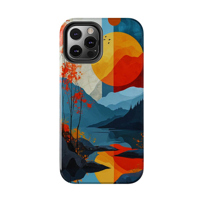 Abstract Autumn Landscape iPhone Case – Bold Colorful Sunset Design, Dual - Layer Protection - BOGO Cases