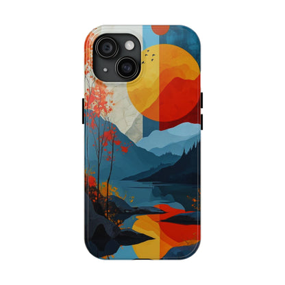 Abstract Autumn Landscape iPhone Case – Bold Colorful Sunset Design, Dual - Layer Protection - BOGO Cases