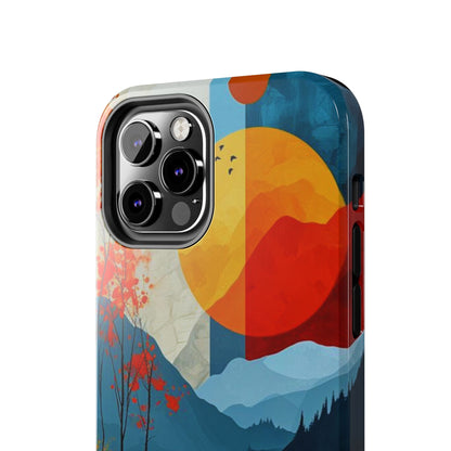 Abstract Autumn Landscape iPhone Case – Bold Colorful Sunset Design, Dual - Layer Protection - BOGO Cases