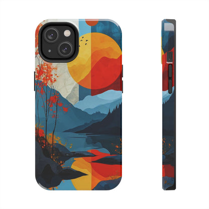 Abstract Autumn Landscape iPhone Case – Bold Colorful Sunset Design, Dual - Layer Protection - BOGO Cases