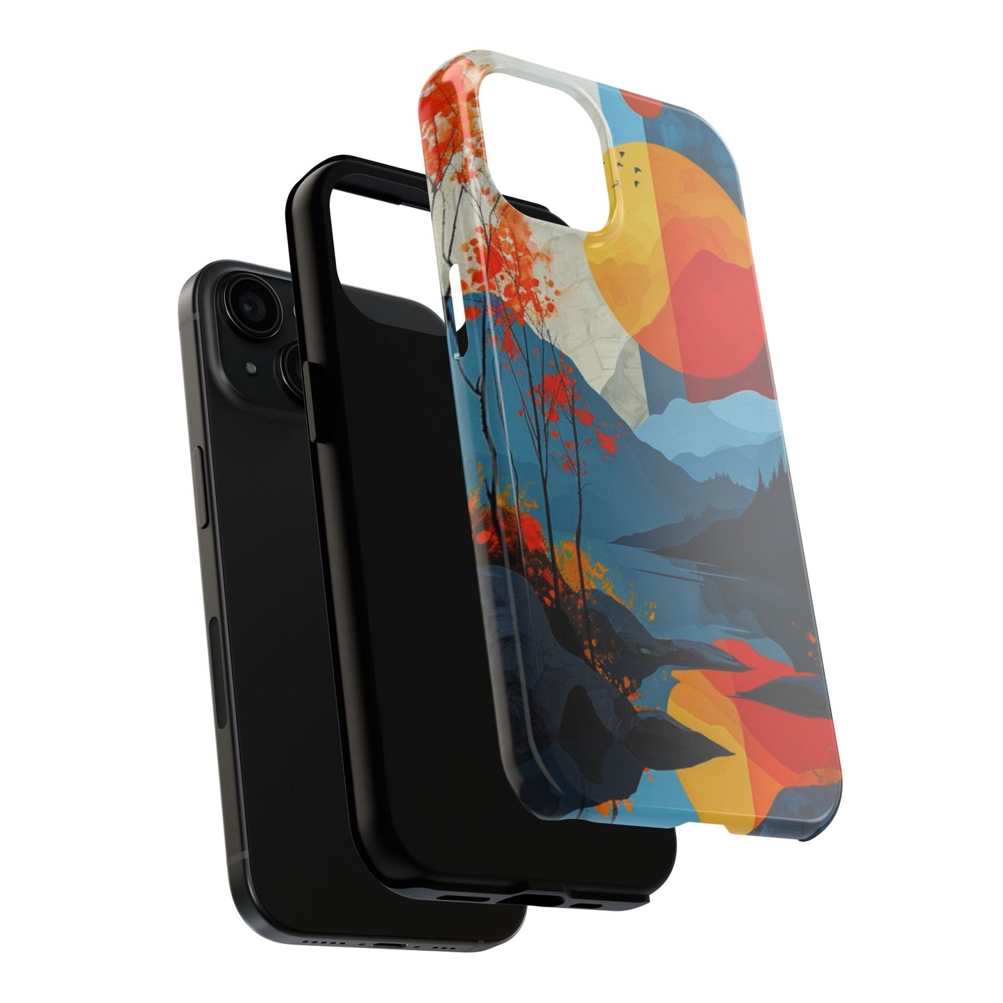 Abstract Autumn Landscape iPhone Case – Bold Colorful Sunset Design, Dual - Layer Protection - BOGO Cases