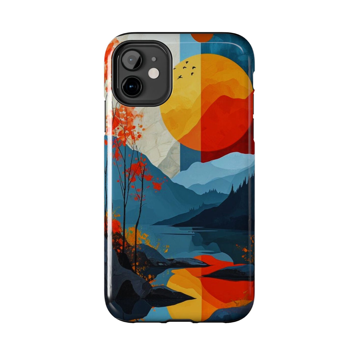 Abstract Autumn Landscape iPhone Case – Bold Colorful Sunset Design, Dual - Layer Protection - BOGO Cases