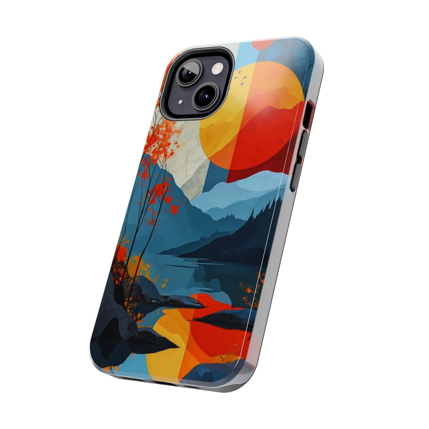 Abstract Autumn Landscape iPhone Case – Bold Colorful Sunset Design, Dual - Layer Protection - BOGO Cases