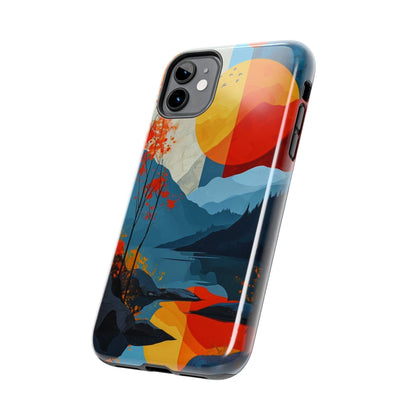 Abstract Autumn Landscape iPhone Case – Bold Colorful Sunset Design, Dual - Layer Protection - BOGO Cases