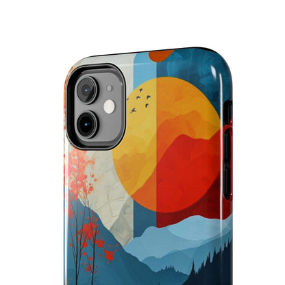 Abstract Autumn Landscape iPhone Case – Bold Colorful Sunset Design, Dual - Layer Protection - BOGO Cases