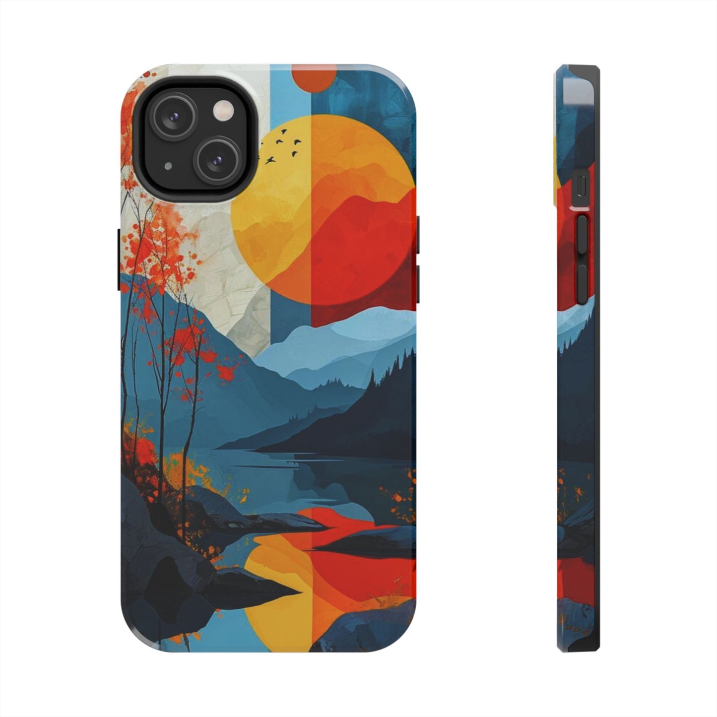 Abstract Autumn Landscape iPhone Case – Bold Colorful Sunset Design, Dual - Layer Protection - BOGO Cases