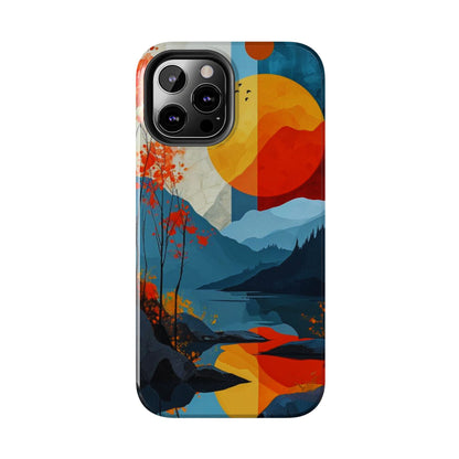 Abstract Autumn Landscape iPhone Case – Bold Colorful Sunset Design, Dual - Layer Protection - BOGO Cases