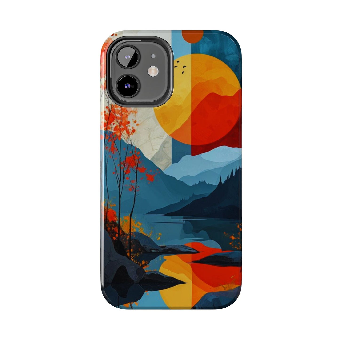 Abstract Autumn Landscape iPhone Case – Bold Colorful Sunset Design, Dual - Layer Protection - BOGO Cases